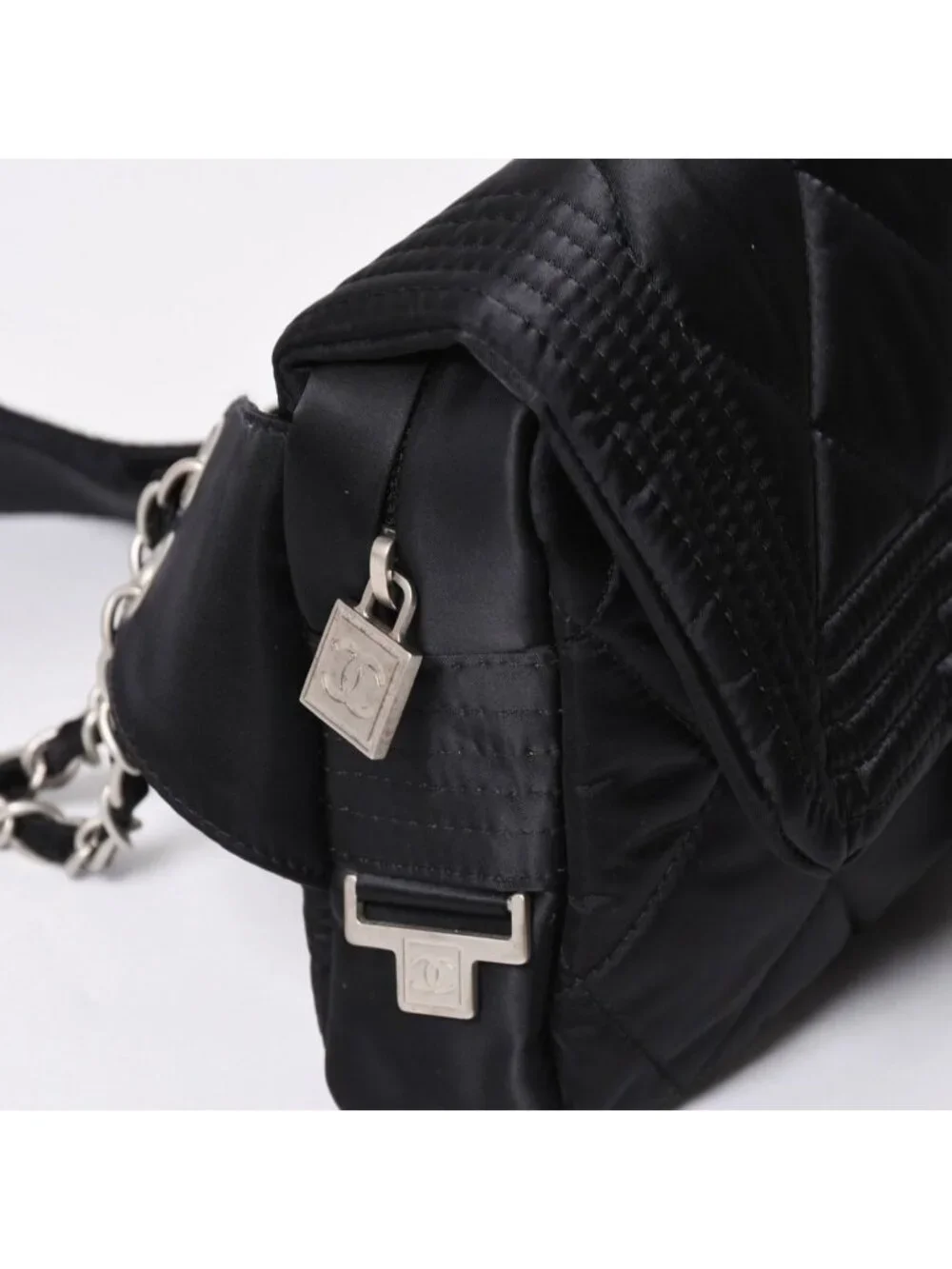 Chanel Sports Line Waist Bag CC Logo Nylon Black Matte Silver